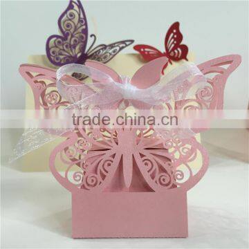 Wholesale Korean Laser Cut Butterfly Candy Box Wedding Invitation With Ribbon