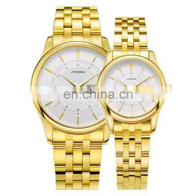 SINOBI Luxury Couple Watches Sweet Gift Stainless Steel Gold  Wristwatch Quartz Watch Custom  S9832G/L Mens Watch Sets