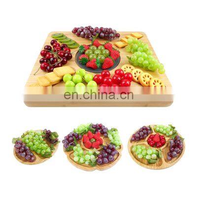 Bamboo Wood Extra Large Charcuterie Board Cheese Board Set With Hidden Drawer And Slate Stone photo-3