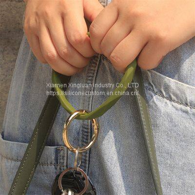 Car Keyring Silicone Bracelet Keychain Faceted Round Bangle Wrist Key Ring photo-2