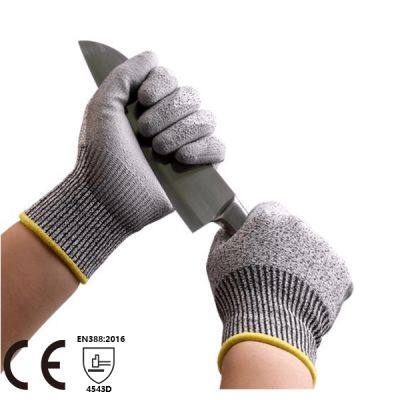 Anti Cut Level 5 ANSI A5 13G HPPE Liner PU Coated Cut Resistant Gloves Best Cut Gloves