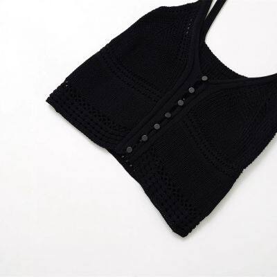 Spring New European and American Style Round Neck Women's Design Sense Niche Temperament Suspender Knitted Sweater photo-2