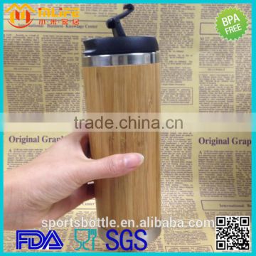 food grade material envirmental design 350ml double wall steal inner bamboo cap