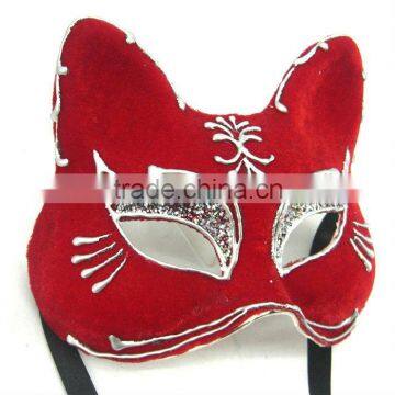 Red Cat Mask With Silver Powder Flashy Venice Gatto Style