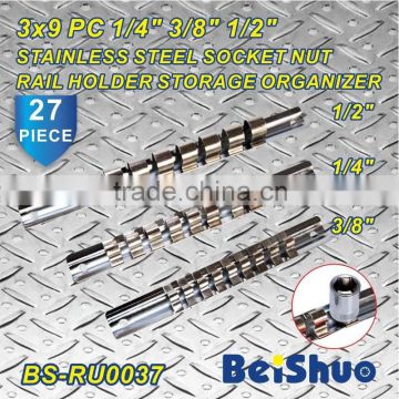 BS-RU0037 3 pcs 1/4"&3/8"&1/2" stainless steel Drive Socket Holder Set