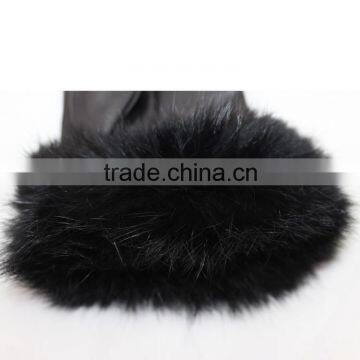 Ladies Sheepskin Guneine Leather Gloves With Fur photo-4