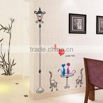 Home Decal Happy Cats in Love Lamp Pole Room Decal Art Wall Stickers Living Room Bedroom Art Picture DIY Mural Decoration photo-3