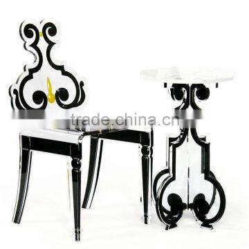 Acrylic silk screen round coffee table and chairs furniture set