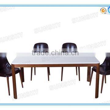 2016 New design Popular rectangle wooden white top dining table and chair