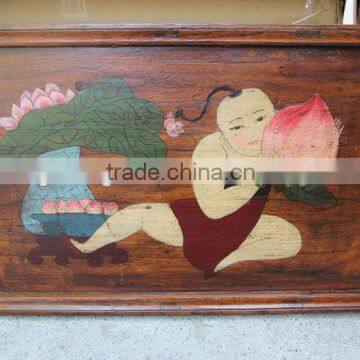 antique Chinese painted wood picture board