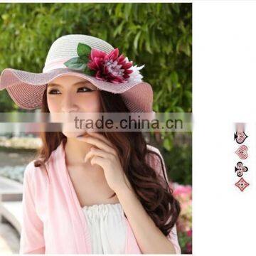 Women Wide Brim Flower Ribbon Gardening Beach Sun Straw Hat