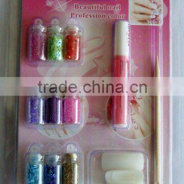 konad nail art set (MJE-0036) with flakes/glitter powder/flitter/mini beads mix + nail file/tip