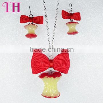 cheap price resin fruit shape nylon grosgrain ribbon bow decoration wholesale jewelry set 2016