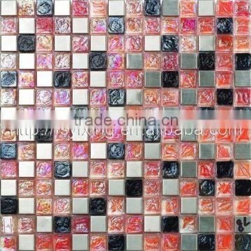 Hot sale red black and silver stainless steel metal and glass mosaic