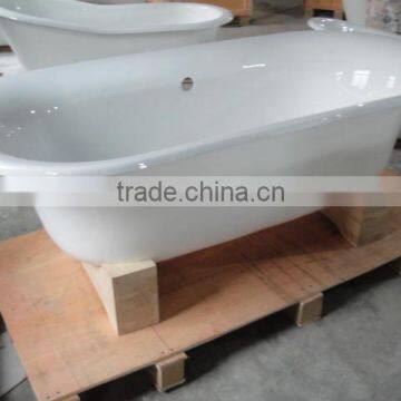 Classic Dual Shower Soaking Cast Iron Bath Tub With Wooden Cradle photo-3