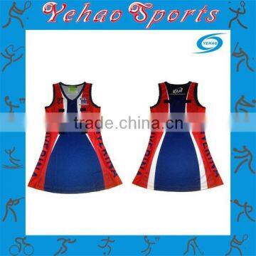 Sublimated printing netball dress color red and blue