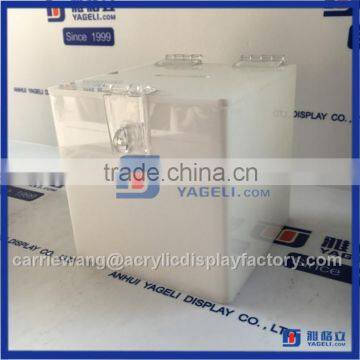 Gold Supplier Acrylic Donation Box With Lock / Acrylic Coin Box With White & Black photo-3