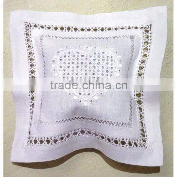 Hand embroidered lavender sachet/bag/pillow-white heart (design #52)