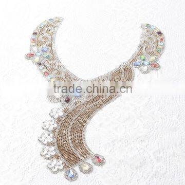 High quality handmade embroidery beaded neckline for garments Crystal Neckline Rhinestone Flower Applique