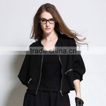 Women's Cropped Hangover Hoodie Long Sleeve Top Short Style Open Zipper Sweater Jacket Black Solid photo-2