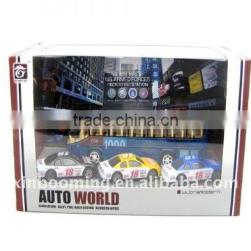 Pull back metal buss with 3 die cast car