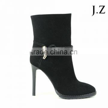 B10 Women Ankle Boots Pointed Toe High Heel Boots Suede Upper Zipper Boots