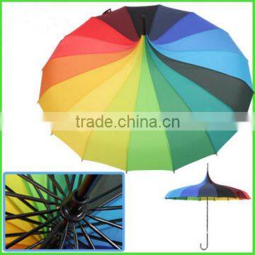pagoda straight Rainbow umbrella New Design 16 Ribs Lady Special Shape Beautiful Rainbow color Pagoda Umbrella