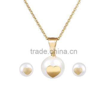 stylish shell pearl with stainless steel gold heart jewerly set