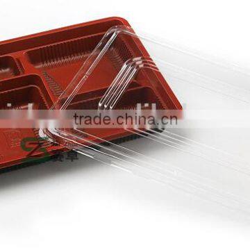 biodegradable PP rectangle5 compartment lunch box with flat clear lid