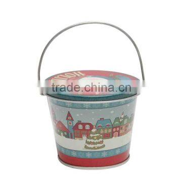 Metal tin bucket with lid for Christmas