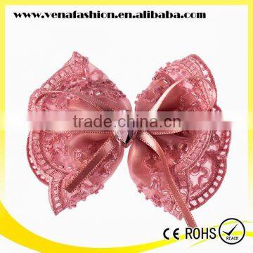 Small Beads Bow Korean Ribbon Hair Clip, Grosgrain Ribbon Hair Clip photo-2