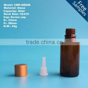 30ml glass amber essential oil bottle with orifice reducer and screw cap