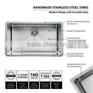 Professional Factory Supply R10 Radius Handmade Stainless Steel Sink 30" x 18" x 10" Double Bowls (cUPC Approved)-- R10-3018 photo-2