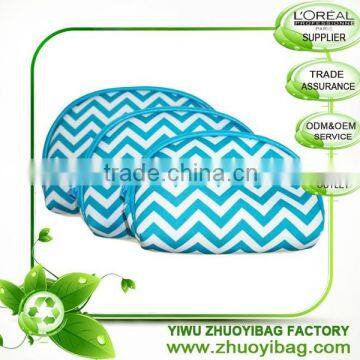 Cheap Beautiful Blue Chevron 3 Piece Travel Cosmetic Bag Set in Simple Design