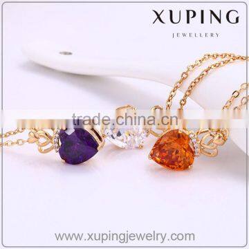 41843 xuping colorful unique love heart shaped crystal necklaces with 18K gold plated