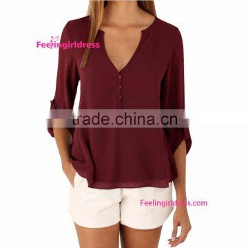 Dropship simple design style ladies chiffon blouse                        
                                                Quality Choice