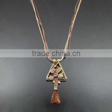 STONE EMBEDDED FASHION TRIANGULAR TASSEL NECKLACE