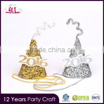 New Products 2016 Custom Silver Glitter Number Mini Birthday Party Hat