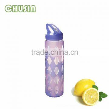 transparent glass water bottle/portable glass water bottle with silicone sleeve 100% BPA FREE and food grade