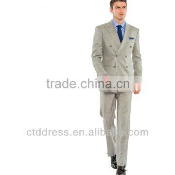 2014 Top Quality Two pieces Double Breasted 100% wool light tan men's custom suit