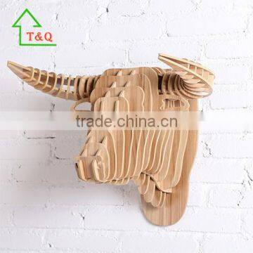 DIY Wooden Bull Crafts Gift Wall Paintings Animal heads 3D Wall home decor wholesale