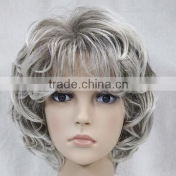 Fashion beauty Brown & Grey Mixed Curly Women N542