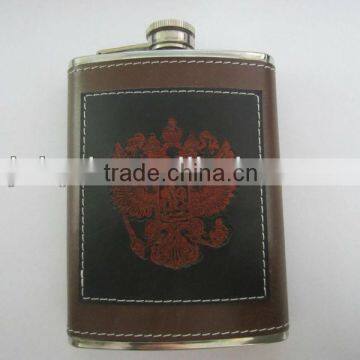 Hot sale stainless steel hip flask with leather wineskin gifts