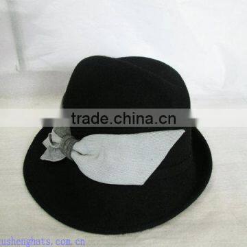 100% Wool Felt Ladies Black Fedora Bucket Winter Hat