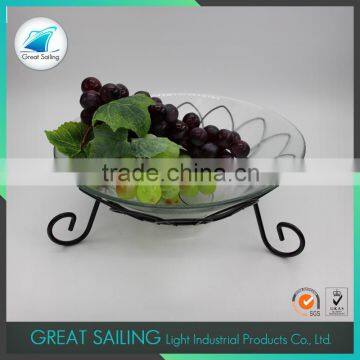 Cheap Clear Thick round glass fruit plates with iron stand