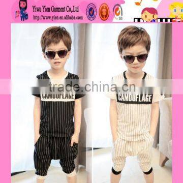 Europe Market Hot Sale Strip Summer Boy Set Custom Short Sport Style Cheaper New Handmade Children Clothes