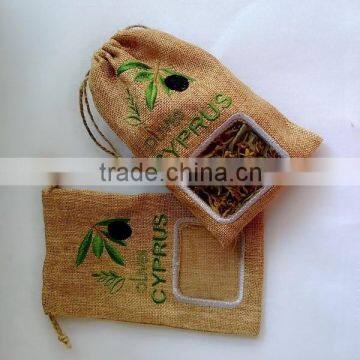 linen pouch soap bag/tourist souvenir with olive embroidery with drawstring