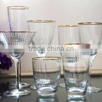 Wholesale Handmade High quality Red Wine Glass With gold sliver rim