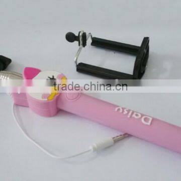 New Design Cartoon Shape Selfie Stick, Mini Lovely Cartoon Extendable Wired Aluminium Alloy Selfie Stick