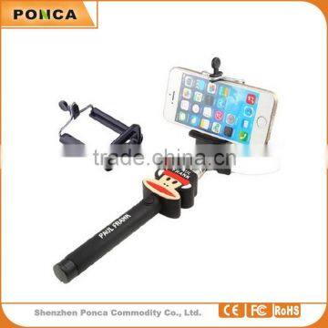most popular portable Cartoon Selfie Stick ,cartoon wired Selfie Stick with logo